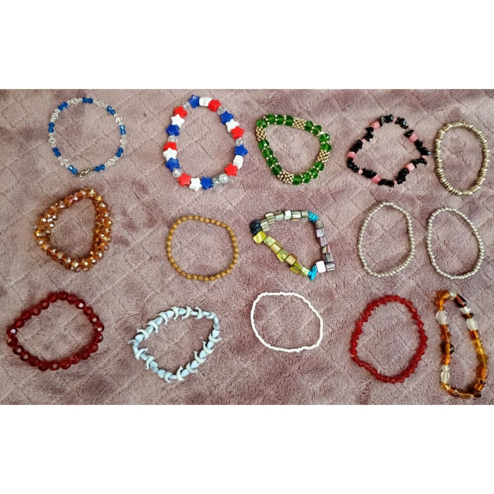 Mixed Lot of 15 Stretch Mixed Material Beaded Bracelets